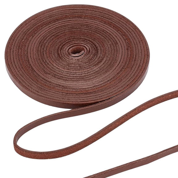5M 6mm Flat Genuine Leather Cord Cowhide Leather Strips Braiding String Leather Strap Coconut Brown Beading Threads