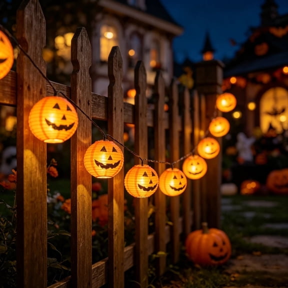 5M/8M Halloween Pumpkin Shaped Paper Lantern String Lights, Used For Outdoor Courtyard Festival Haunted House Party Decoration