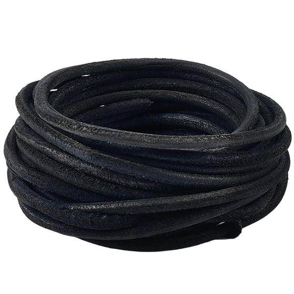 5M DIY Frosted Cowhide Leather Cord Clothes Accessories Round Black 4mm about 5.47 Yards(5m)/Set