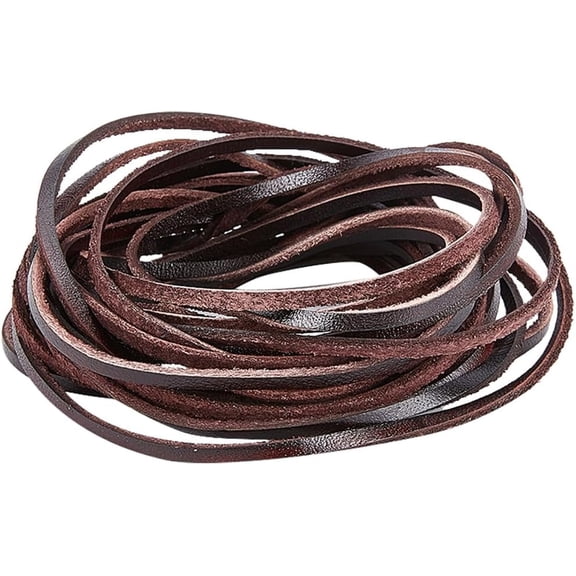 5M Genuine Leather Strip 3mm Wide Flat Leather Cord 2mm Thick Cowhide Leather String Strap Braiding Thread Rope for Bracelets Neckacle Jewellery Making Boot Lace DIY Beading Crafts