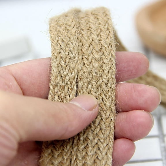 5M Hemp Cords Braided Flat Burlap Ribbon 10mm 15mm 20mm Nature Jute Rope Twine Webbing DIY Wedding Decoration Ribbons Crafts(25mm 2meters)