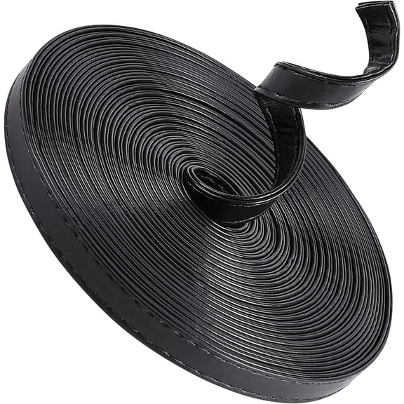 5M Long Double Sided Leather Strips 10MM Wide Shoulder Bag Leather Strap Roll Black Smooth Leather String Flat Cord for DIY DIY Crafts Clothing Making Handles Pet Collars Traction Ropes Belt