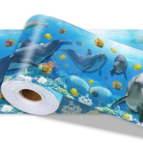 5M PVC Stickers Rectangle Wallpaper Border Stickers Dolphin 100mm
