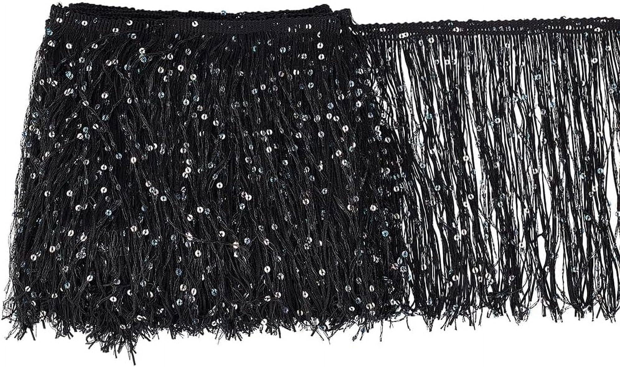 5M Paillette Tassel Polyester Ribbon Trim Clothes Accessories Black 7-7/8 inch(200mm) about 5.47 Yards(5m)/Bag