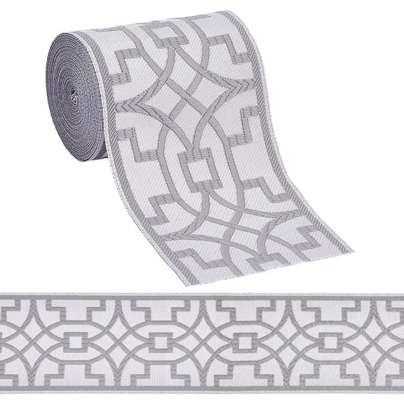 5M Polyester Embroidery Geometric Ribbons Jacquard Ribbon for Clothing Accessories Light Grey 3-1/4 inch(82~83mm) 5.47 Yards(5m)/Bag for DIY