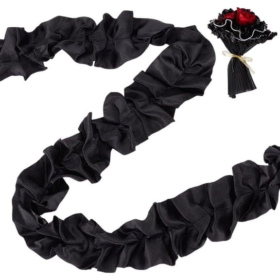 5M Polyester Pleated Lace Ribbon Clothes Accessories Black 2 inch(50mm) 5.47 Yards(5m)/pc