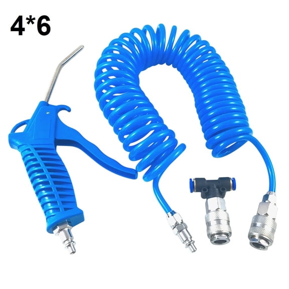 5M Pu Air Tube Air Blow Duster Set With Cleaning Nozzle Tool For Car Truck Workshop Compressor Cleaning Blue Silver Metal Construction 4*6