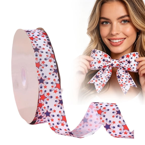 5M Red White and Blue Ribbon,Patriotic Wired Ribbon,Stripe & Plaid 4Th Of July Ribbon for America 250Th Anniversary Decor,Independence Day & Memorial Day Crafts(A)