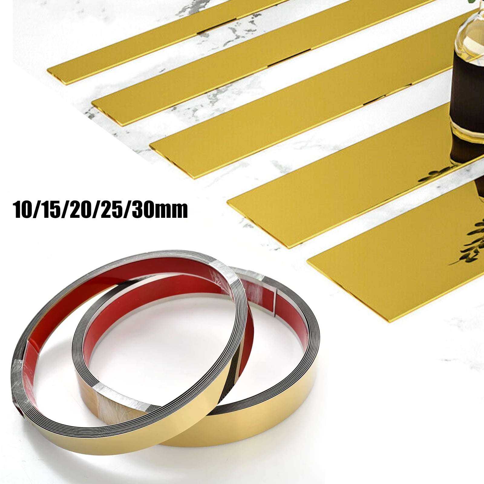 5M Self Adhesive Stainless Steel Bar Mirror Metal Strip Decor Moulding Trim, Size: Rose Gold 20mm