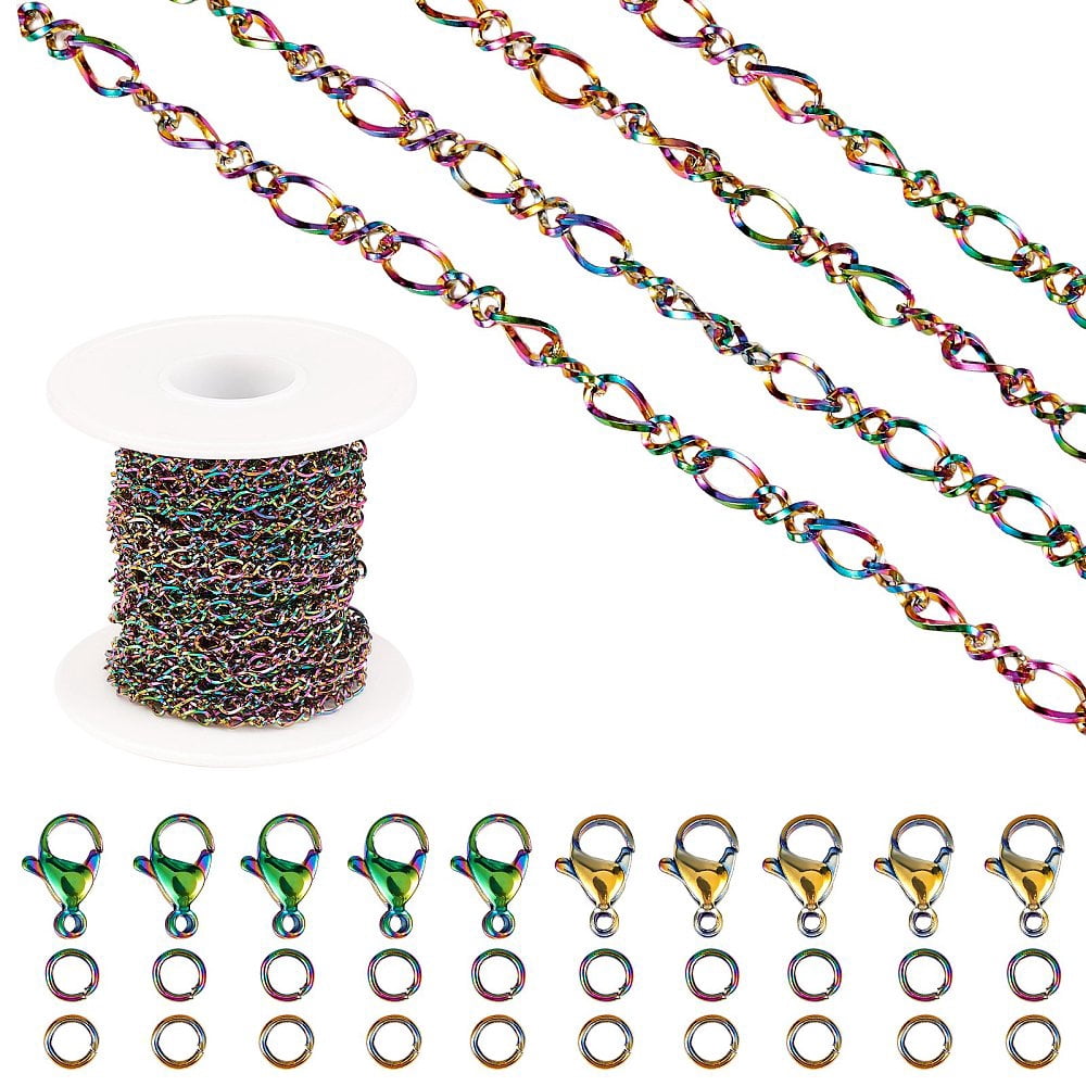 5M Stainless Steel Figaro Chains Multi-Color Unwelded Chain DIY Chain Jewelry Set Making Kit for Jewelry Necklace Bracelet Earring Making