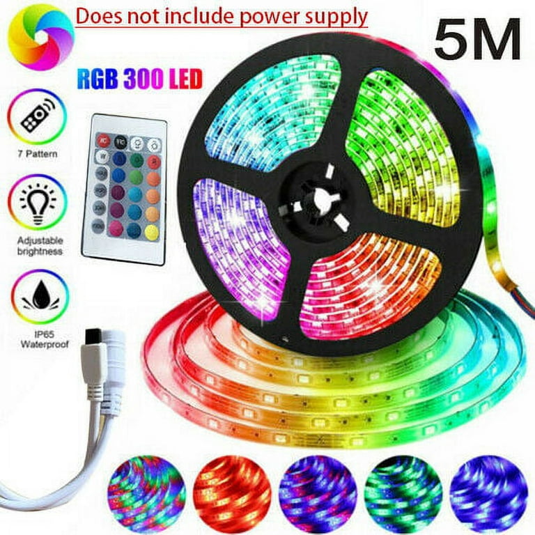 5M Waterproof RGB LED Strip Light RGB DC 12V LED Strip With Remote Control  5A Power Adapter
