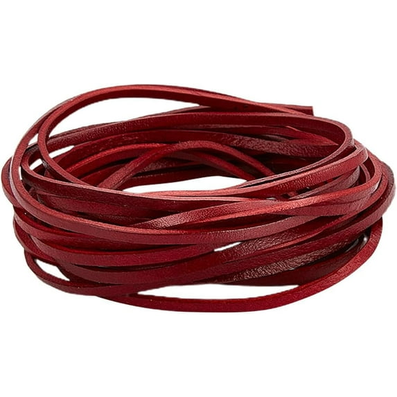 5M x 3mm Flat Leather Cord Genuine Leather Strip 2mm Thick Cowhide Leather String Braiding Thread Rope for Bracelets Neckacle Jewellery Making Boot Lace Belts DIY Beading Crafts Dark Red