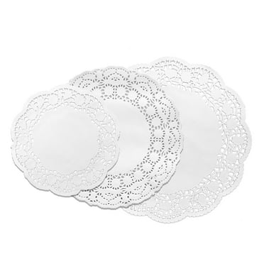 5MLGgoods White Paper Doilies 3 assorted sizes, 150 Pack 3 Sizes Lace Round, (6.5", 8.5", 10.5", 50 Pack Per Size)