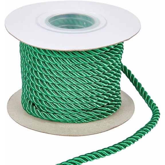 5MM 10.94 Yards 3 Ply Dark Green Twist Grad Honer Cord Trim Braid Christmas Shiny Satin Twine Thread String Twined Decorative Thick Rope Ribbon for Sewing Making Home Decor Craft Supply Green DIY