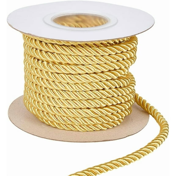 5MM 10.94 Yards 3 Ply Yellow Gold Twist Honor Grad Cord Trim Braid Shiny Satin Twine Thread String Decorative Thick Fabric Fibre Rope