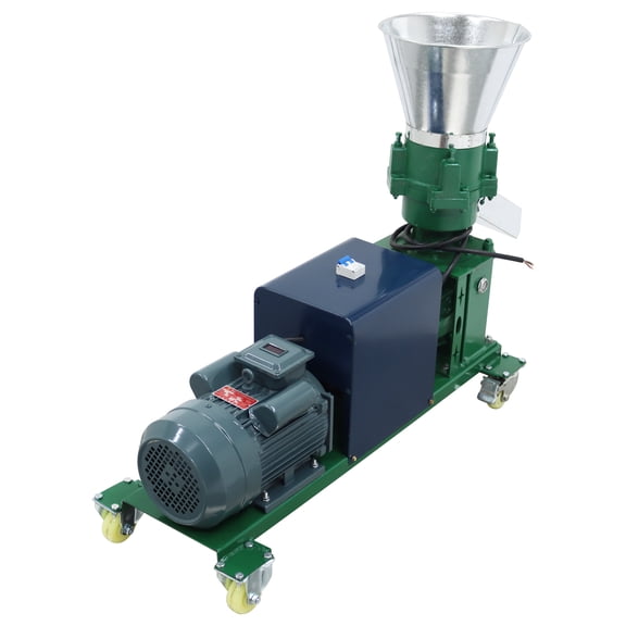 5MM Chicken Feed Pellet Mill Machine Output 150-200KG/H Four Press Rollers with Brake Casters 220V