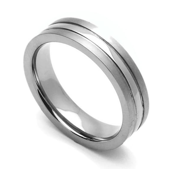 5MM Comfort Fit Titanium Wedding Band High Polished Center Grooved Ring (Size 7 to 14)