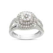 AFFY 5MM Cushion & Round Cut Lab Created Moissanite Diamond Double Halo Split Shank Engagement Bridal Ring Set In 14K Yellow Gold(G-H Color,VVS1 Clarity,1 Cttw)-7