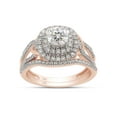 thumbnail image 1 of 5MM Cushion & Round Cut Lab Created Moissanite Diamond Double Halo Split Shank Engagement Bridal Ring Set In 14K Rose Gold(G-H Color,VVS1 Clarity,1 Cttw)-9, 1 of 8