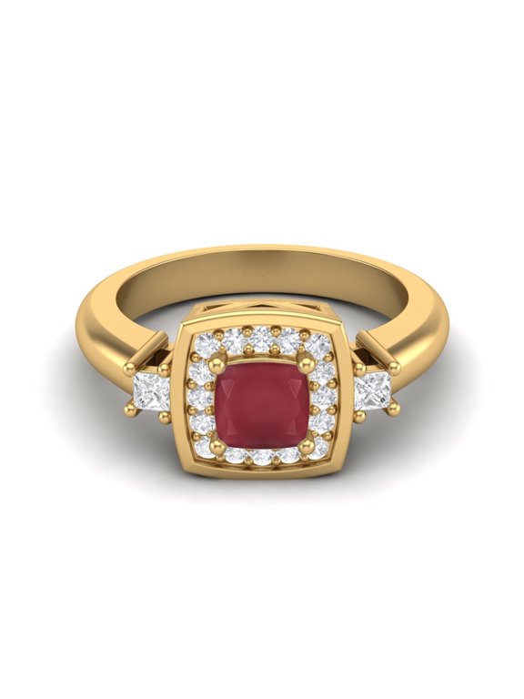 5mm Cushion Ruby 925 Sterling Silver Gold Vermeil Accent Side Stone Dainty Engagement Ring