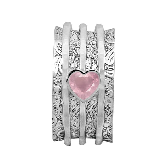 5MM Heart Rose Quartz 925 Silver Meditation Anxiety women Spinner Ring