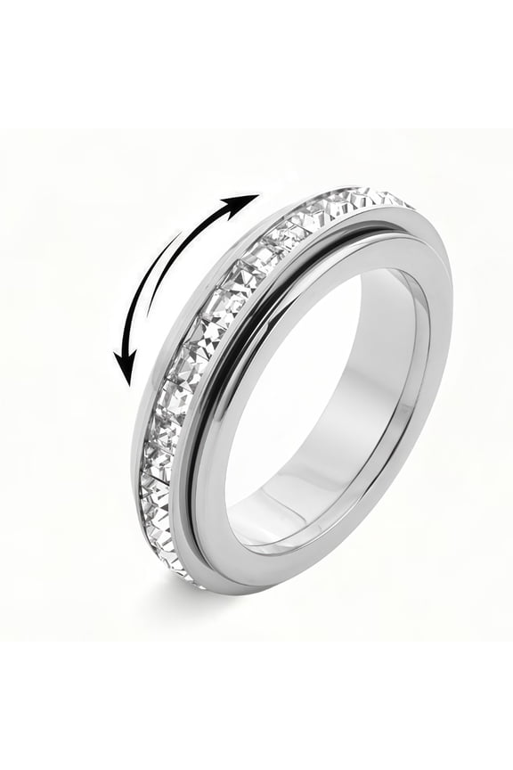 5MM Rotating Eternity Ring with Sparkling Cubic Zirconia, Full Circle Rhinestone Fashion Ring for Women Men, Wedding Anniversary Birthday Gift Jewelry