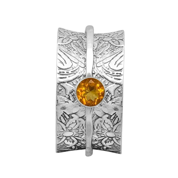 5MM Round Citrine 925 Silver Single Band Meditation Men Women Spinner Ring