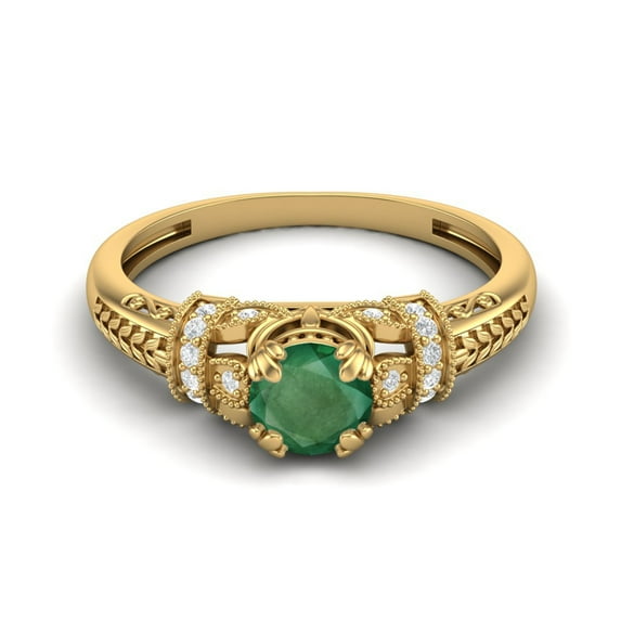 5MM Round Emerald 925 Sterling Silver Yellow Plated Blossom Design Mother's Day Gift Ring