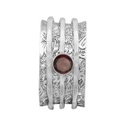 5MM Round Garnet 925 Silver Meditation Anxiety Men Women Spinner Ring