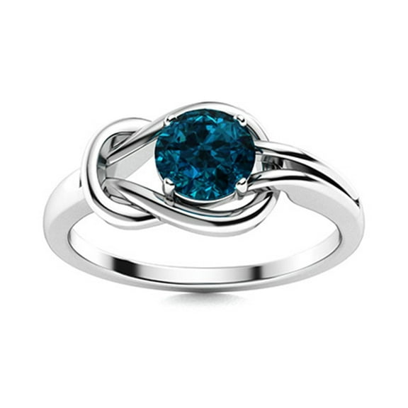 5MM Round London Blue Topaz Infinity Love Knot 925 Sterling Silver Women Valentines Day Gift Ring