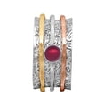 thumbnail image 1 of 5MM Round Rhodolite 925 Silver Dual Tone Meditation Anxiety Women Spinner Ring, 1 of 2