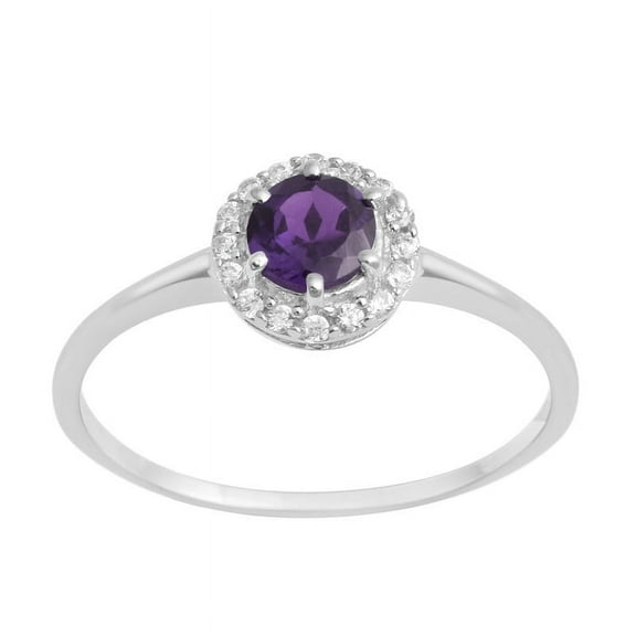5MM Round Shape Amethyst Gemstone 925 Sterling Silver Solitaire Halo Women Promise Ring