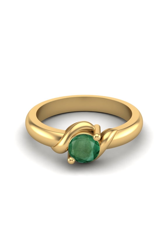 5MM Round Shape Genuine Green Emerald 925 Sterling Silver Gold Vemreil Women Valentines Day Gifts Ring