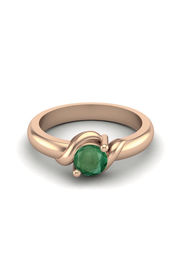 5MM Round Shape Genuine Green Emerald 925 Sterling Silver Rose Vermeil Women Valentines Day Gifts Ring