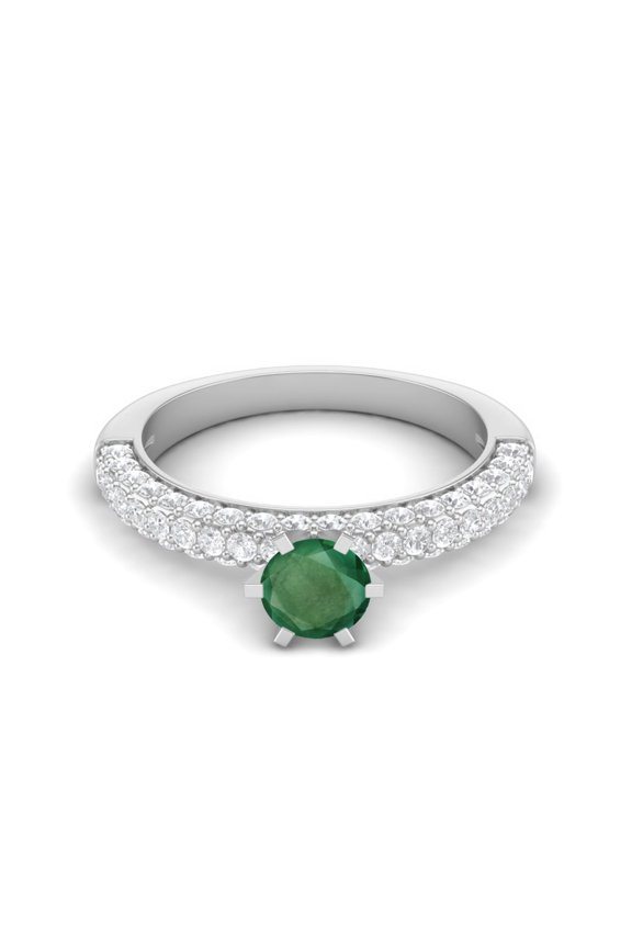 5MM Round Shape Genuine Green Emerald Accent 925 Sterling Silver Women’s Valentines Day Gifts Ring