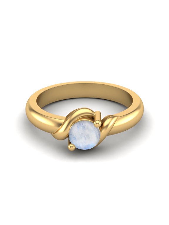 5MM Round Shape Genuine Moonstone 925 Sterling Silver Gold Vemreil Women Valentines Day Gifts Ring