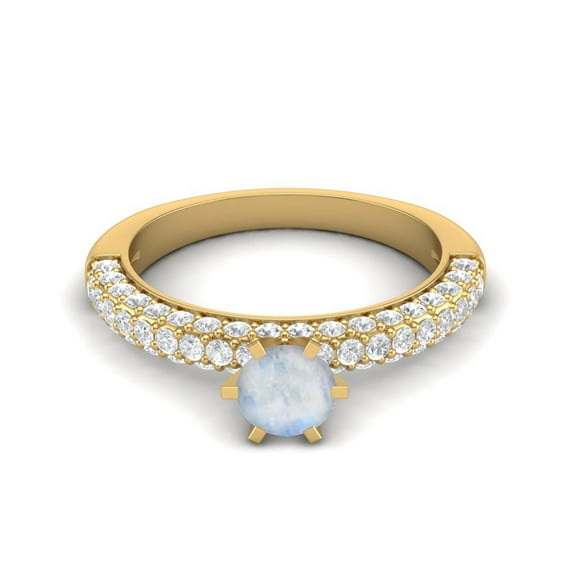 5MM Round Shape Genuine Moonstone Accent 925 Sterling Silver Gold Vemreil Women’s Valentines Day Gifts Ring