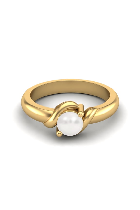 5MM Round Shape Pearl 925 Sterling Silver Gold Vermeil Solitaire Women Promise Valentines Day Gifts Ring