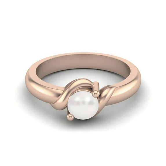 5MM Round Shape Pearl 925 Sterling Silver Rose Vermeil Solitaire Women Promise Mother's Day Gift Ring