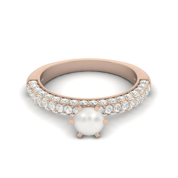 5MM Round Shape Pearl 925 Sterling Silver Rose Vermeil Solitaire Women’s Wedding Valentines Day Gifts Ring