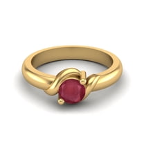 5MM Round Shape Ruby Glass Filled 925 Sterling Silver Gold Vermeil Solitaire Women Promise Valentines Day Gifts Ring