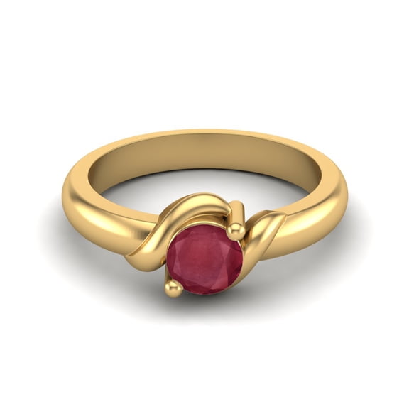 5MM Round Shape Ruby Glass Filled 925 Sterling Silver Gold Vermeil Solitaire Women Promise Valentines Day Gifts Ring
