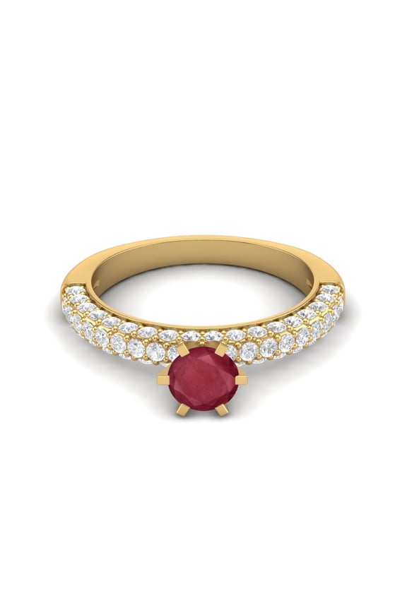 5MM Round Shape Ruby 925 Sterling Silver Gold Vermeil Solitaire Women Wedding Ring