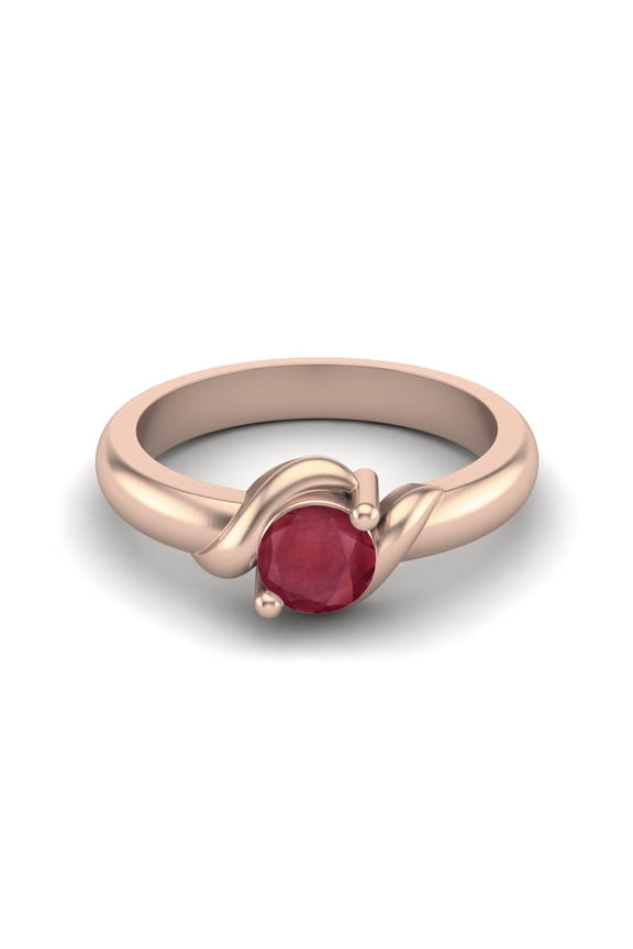5MM Round Shape Ruby Glass Filled 925 Sterling Silver Rose Vermeil Solitaire Women Promise Valentines Day Gifts Ring