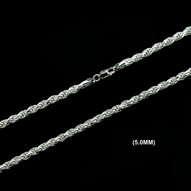 5MM Solid 925 Sterling Silver Diamond-Cut Rope Chain Necklace or ...