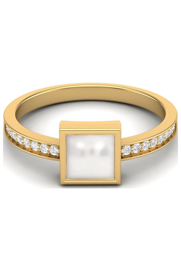 5MM Square Shape Pearl 925 Sterling Silver Gold Vermeil June Birthstone Solitaire Valentines Day Gifts Ring For Women