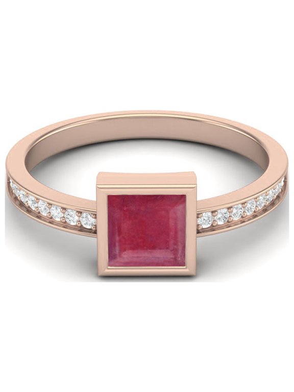 5MM Square Shape Ruby Glass Filled 925 Sterling Silver Rose Vermeil July Birthstone Solitaire Mother's Day Gift Ring