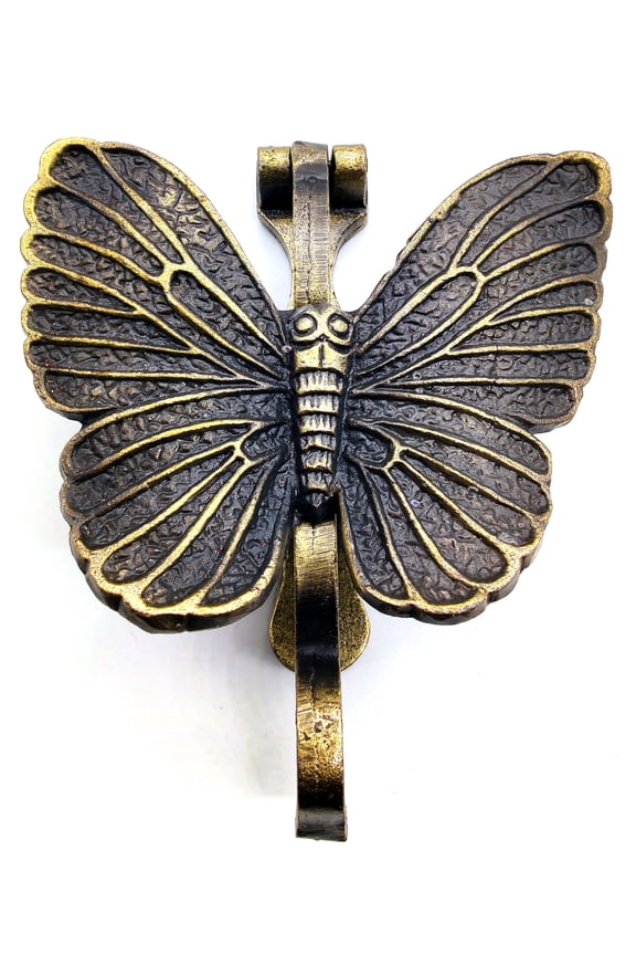 Butterfly Door Knocker Solid Cast Iron Antique Finish with Strike Plate
