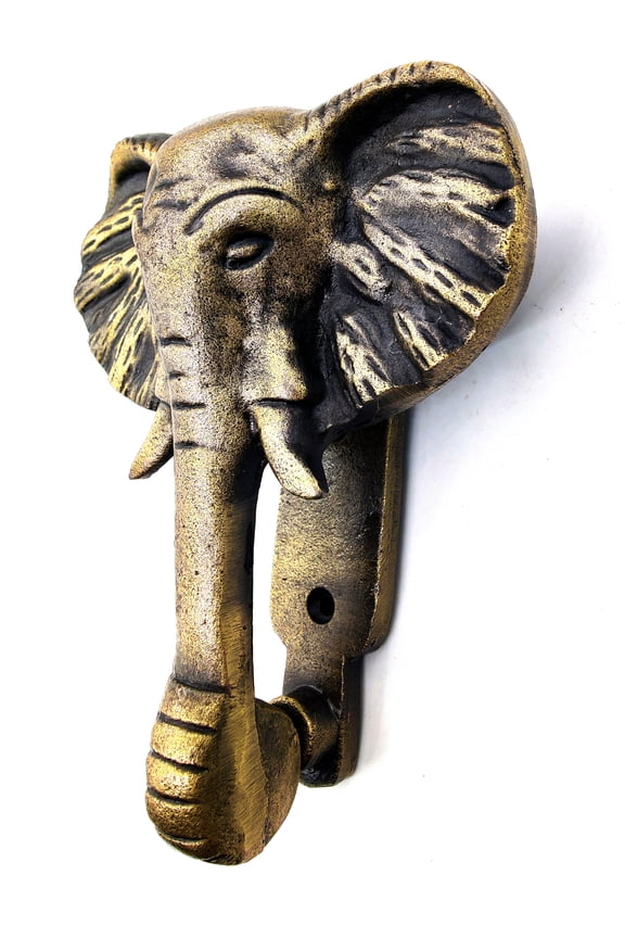 Decorative Hardware Elephant Door Knocker Solid Cast Iron Antique Finish with Strike Plate