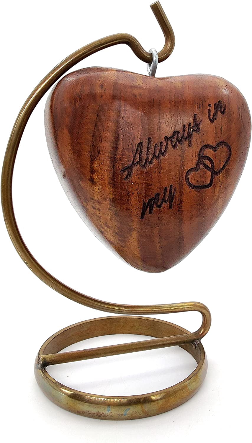 5MOONSUN5 Wooden Heart Urn Keepsake Cremation Urn for Human pet Ashes Handcrafted Urn Heart Shaped - Perfect for Adults & Infants with Brass Stand 6inch with Engraving - Always in My Heart